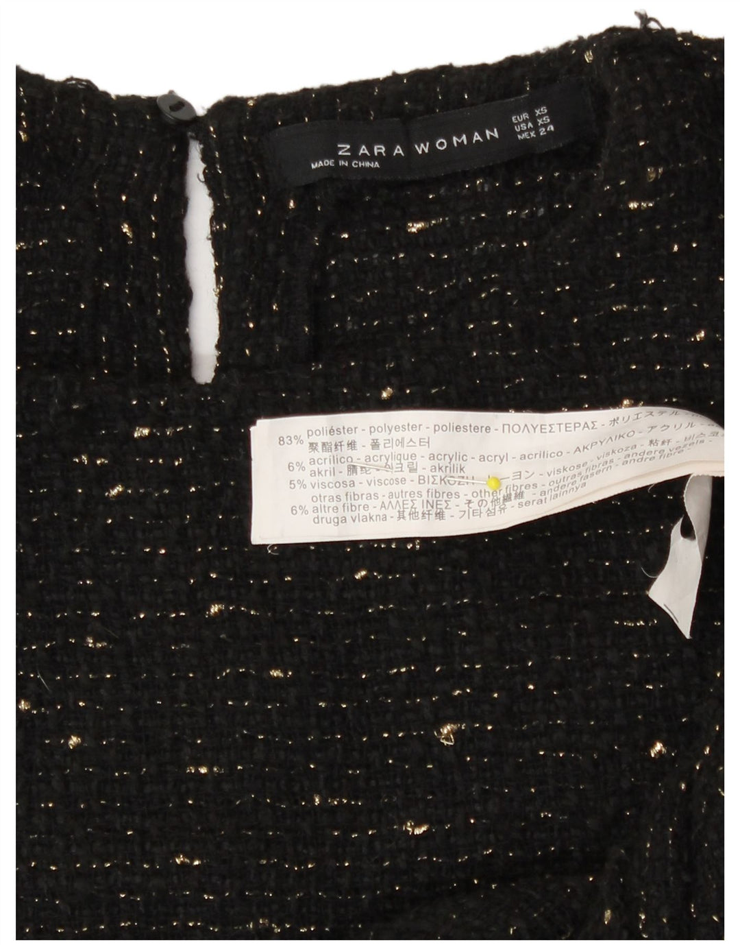 Damski top oversize Zara z rękawem 3/4, UK 6 XS, czarny, nakrapiany poliester
