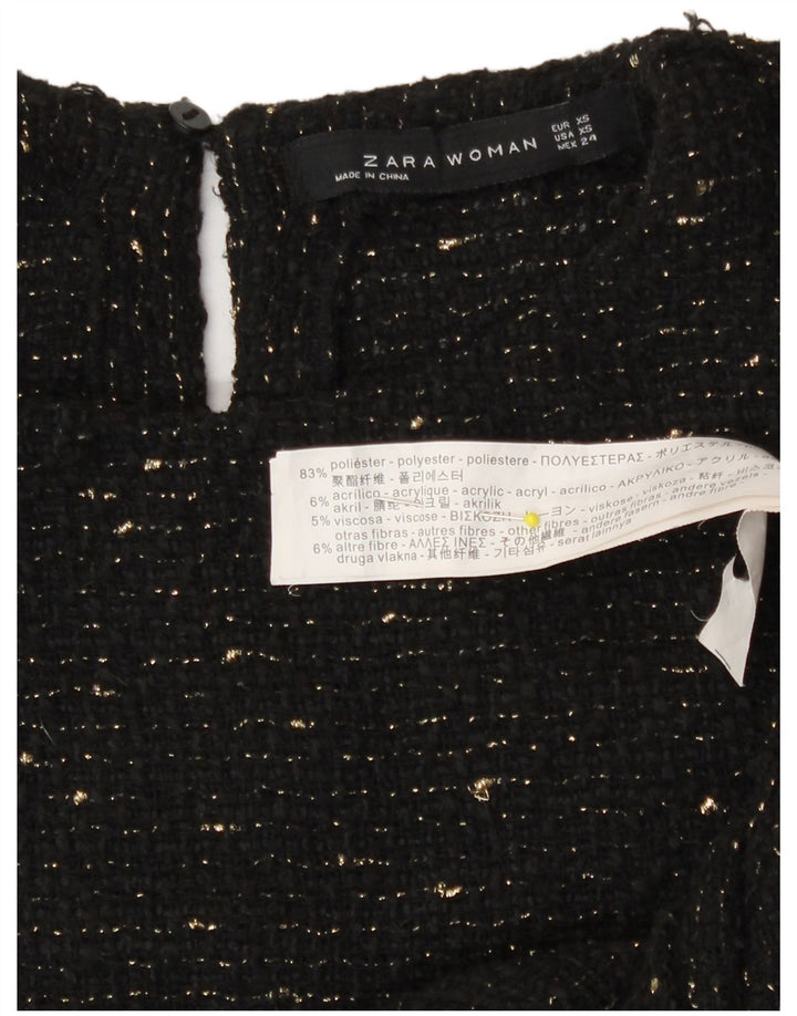 Damski top oversize Zara z rękawem 3/4, UK 6 XS, czarny, nakrapiany poliester