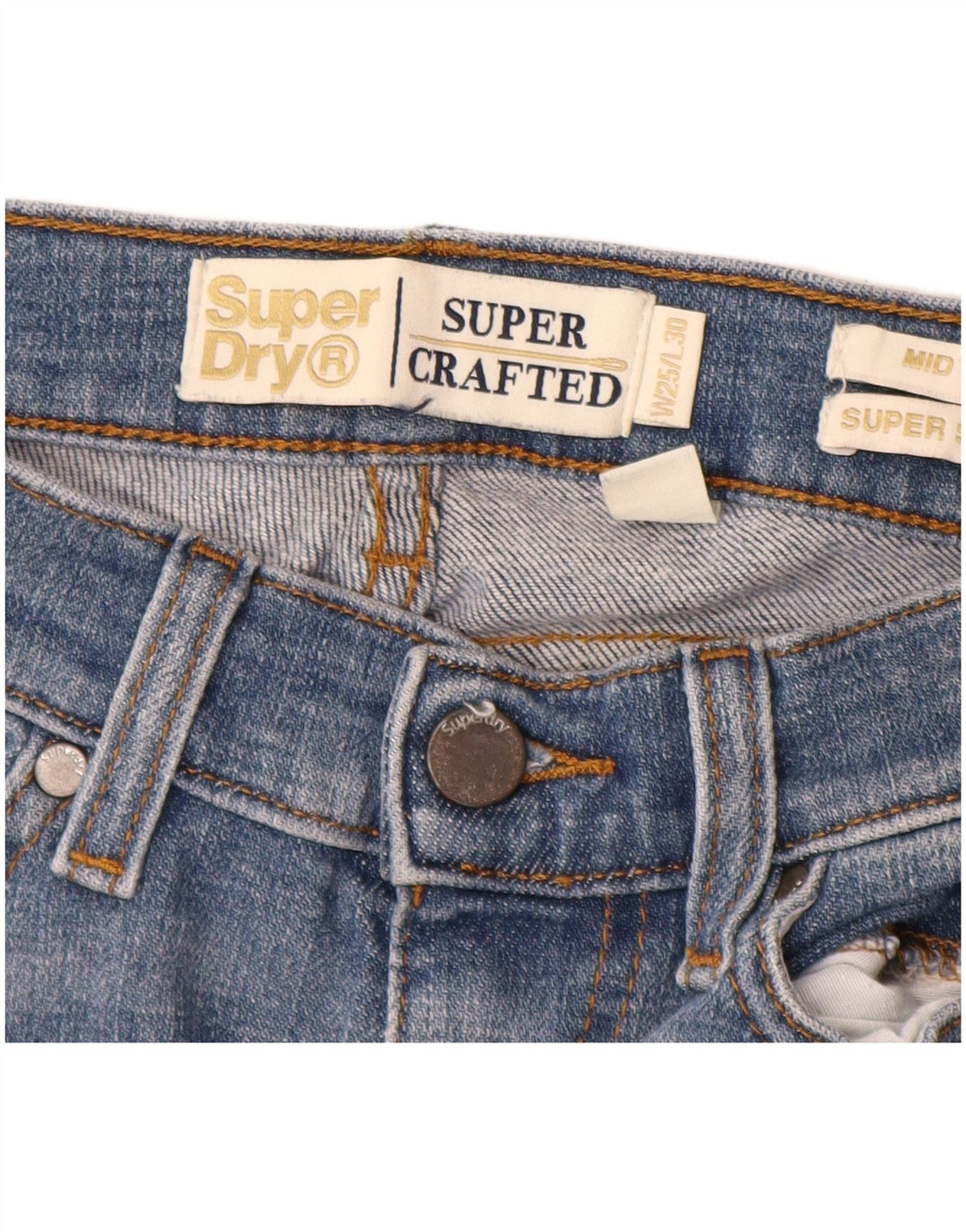 SUPERDRY Damskie super obcisłe dżinsy ze średnim stanem W25 L28 Niebieska bawełna