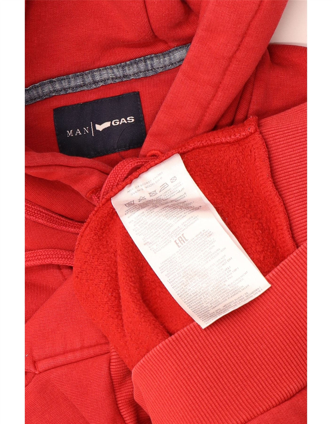 Męski sweter z kapturem i grafiką GAS, średnio czerwony, bawełniany