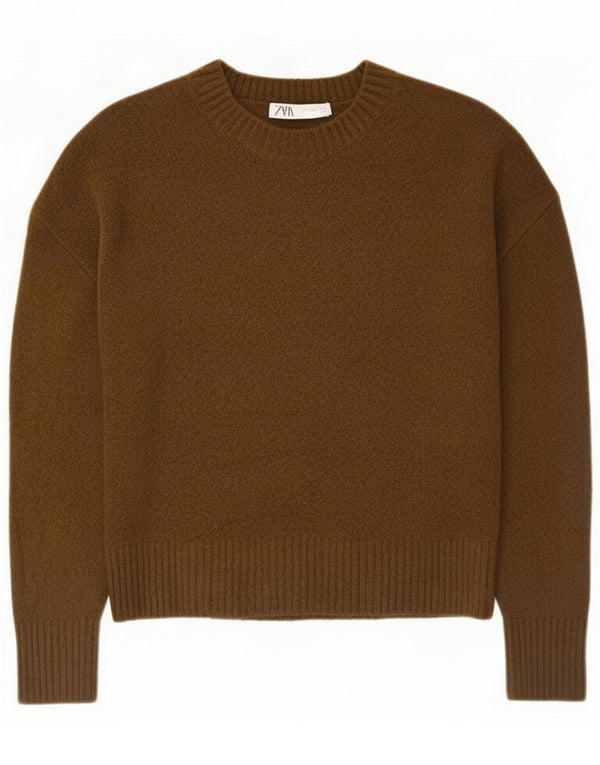 Damski sweter oversize Zara z okrągłym dekoltem UK 10 Small Khaki Akryl