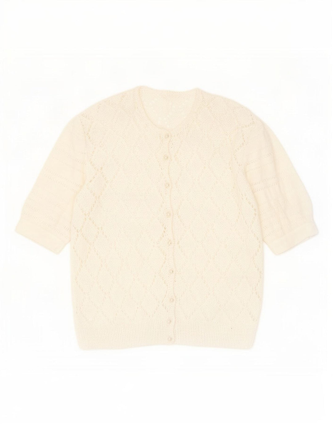 Sweter damski w stylu vintage, prześwitujący sweter UK 14, średni, biały, nakrapiany