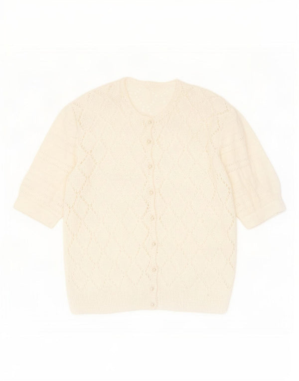 Sweter damski w stylu vintage, prześwitujący sweter UK 14, średni, biały, nakrapiany