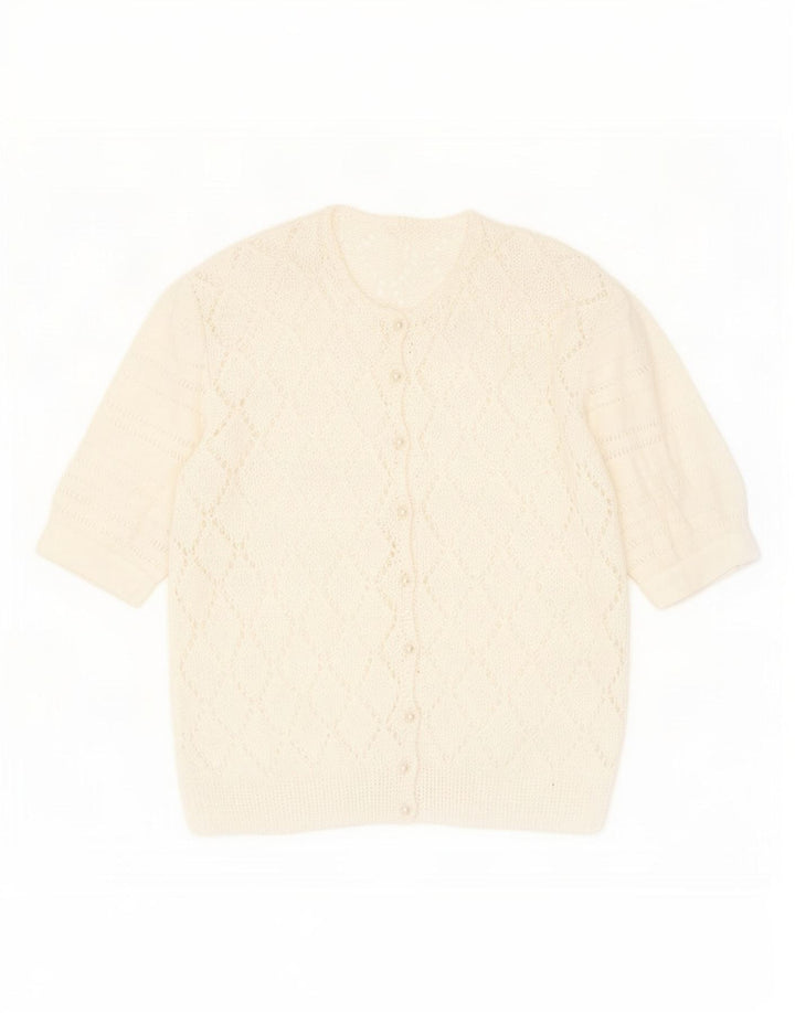Sweter damski w stylu vintage, prześwitujący sweter UK 14, średni, biały, nakrapiany