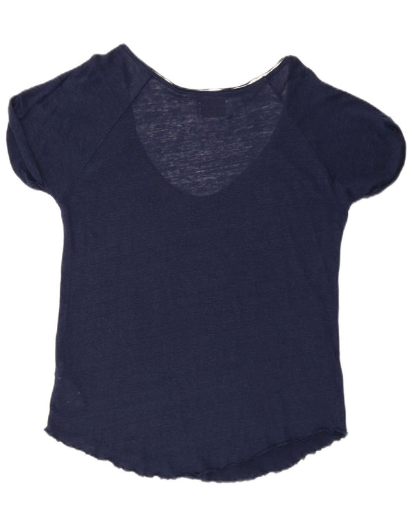 T-shirt damski Zara Top UK 16, duży, granatowy, lniany