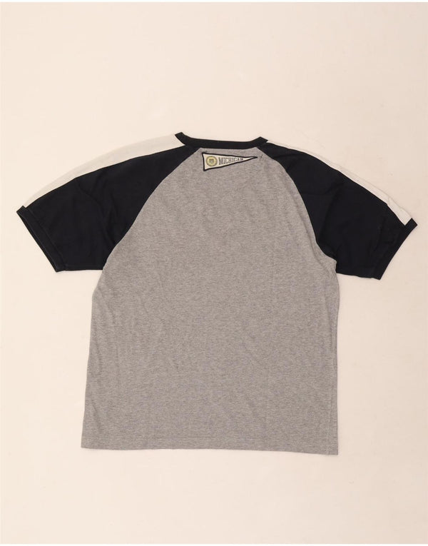 Męski T-shirt z grafiką Champion Michigan, bawełniany, średnioszary, z blokami kolorów