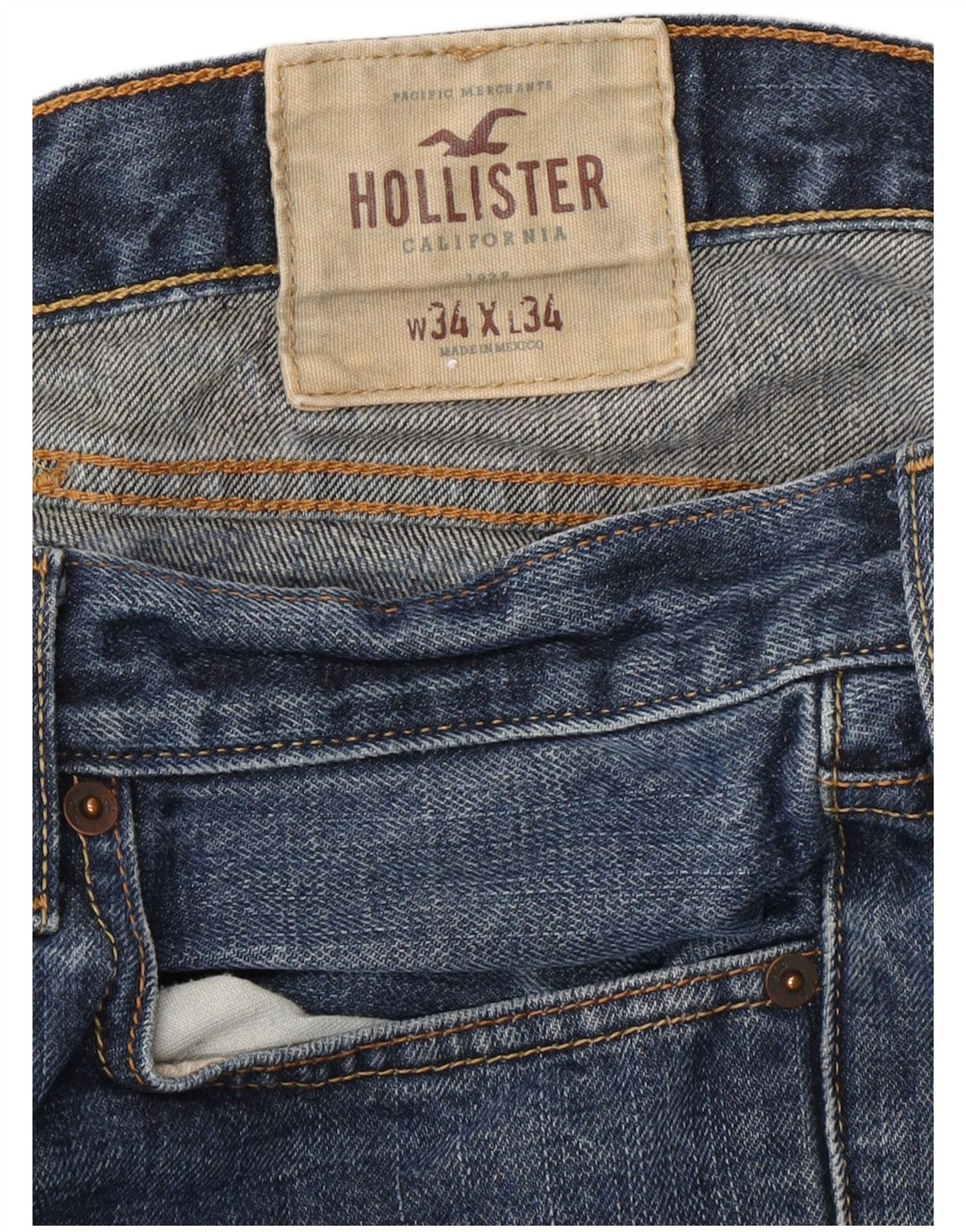 HOLLISTER Męskie proste dżinsy W34 L34 Niebieskie bawełniane