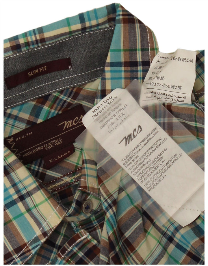 Marlboro Classics Męska koszula slim fit z krótkim rękawem XL w wielobarwną kratkę