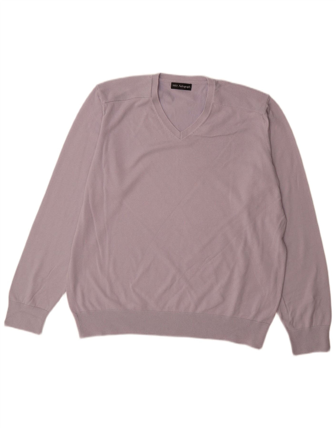 Marks & Spencer Męski sweter z dekoltem w kształcie litery V, z autografem, XL, niebieski, bawełniany