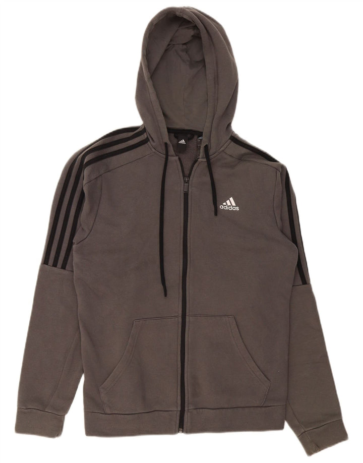 Adidas Męski sweter z kapturem i zamkiem błyskawicznym, mały, szary, bawełniany