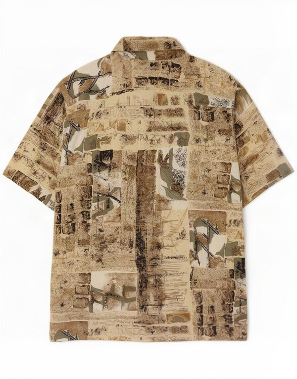Vintage koszula męska z krótkim rękawem 2XL brązowa bawełniana