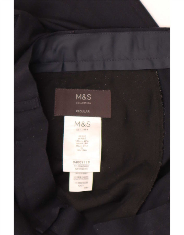 Męskie spodnie garniturowe Marks & Spencer o regularnym kroju W42 L31 Granatowy poliester