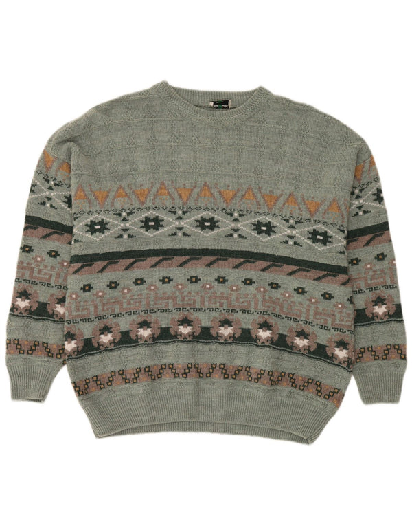 Sweter męski Settebello z dekoltem w łódkę XL, zielony Fair Isle