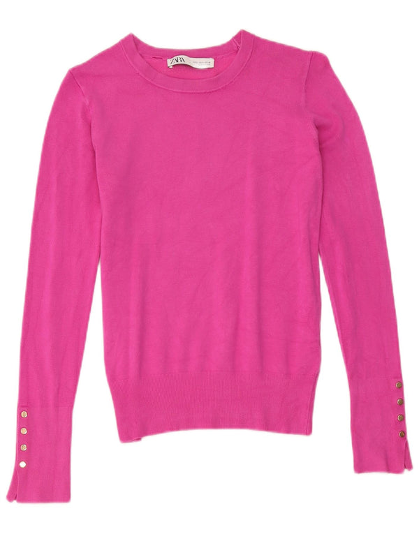 Sweter damski Zara z dekoltem w łódkę UK 10 Small Pink wiskoza