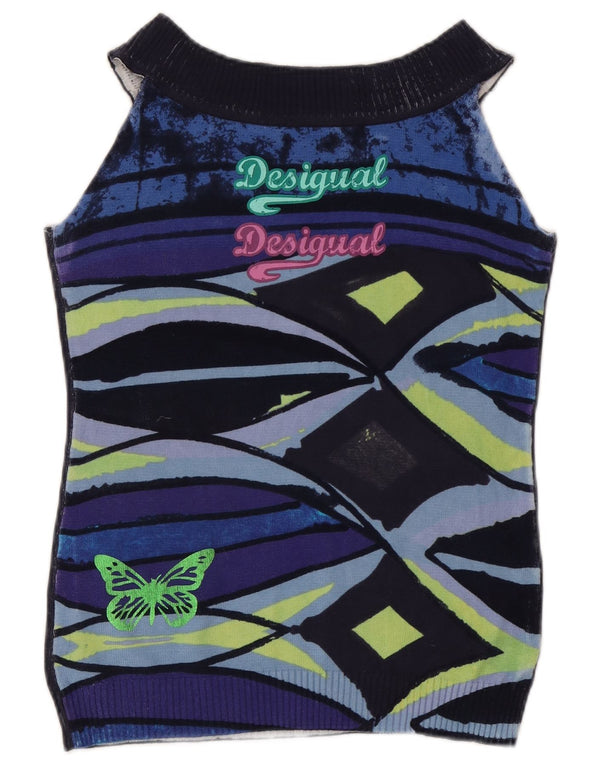 Desigual damski podkoszulek bez rękawów UK 10 mały granatowy w kwiaty w motyle