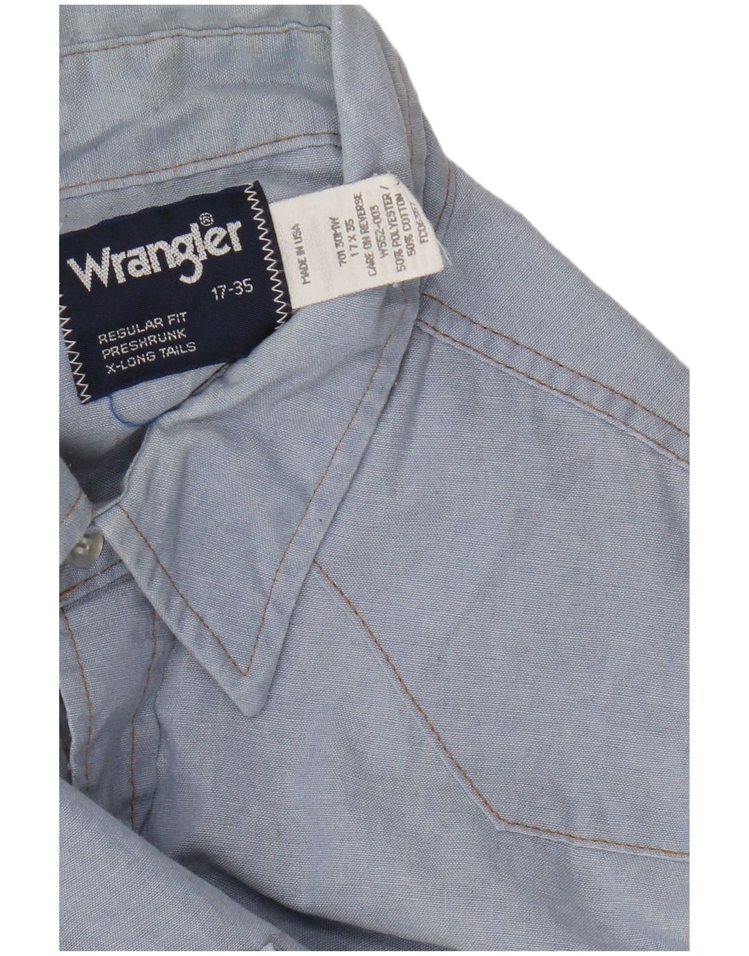 Koszula męska Wrangler Western o regularnym kroju, rozmiar 17 XL, niebieska, poliestrowa