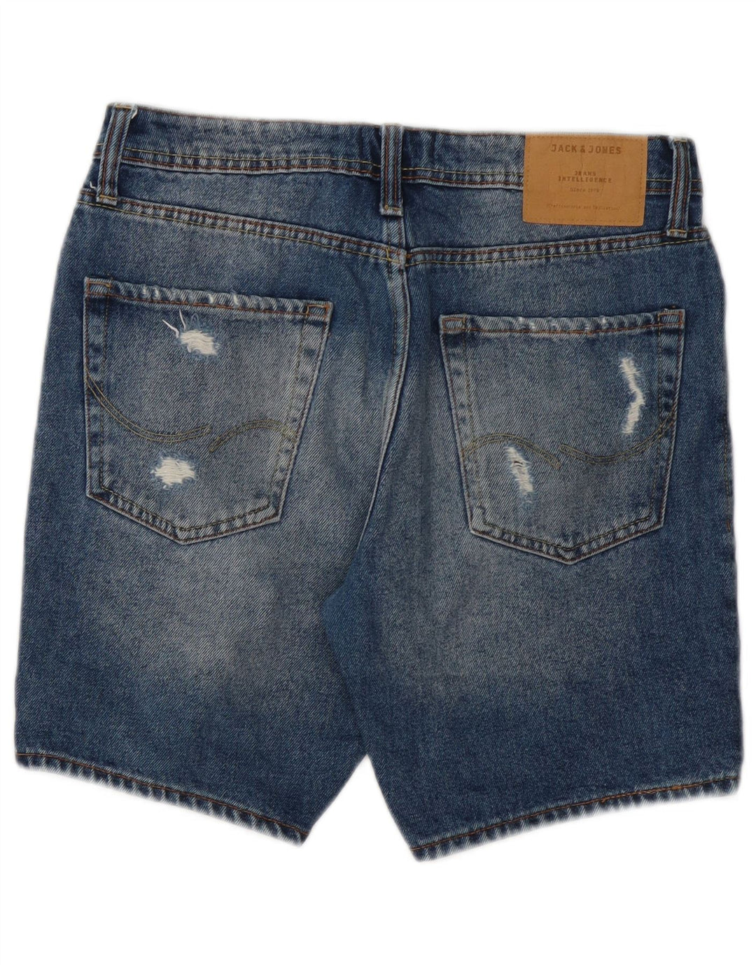 Męskie spodenki jeansowe Jack & Jones w trudnej sytuacji o regularnym kroju, małe W28, niebieskie, bawełniane