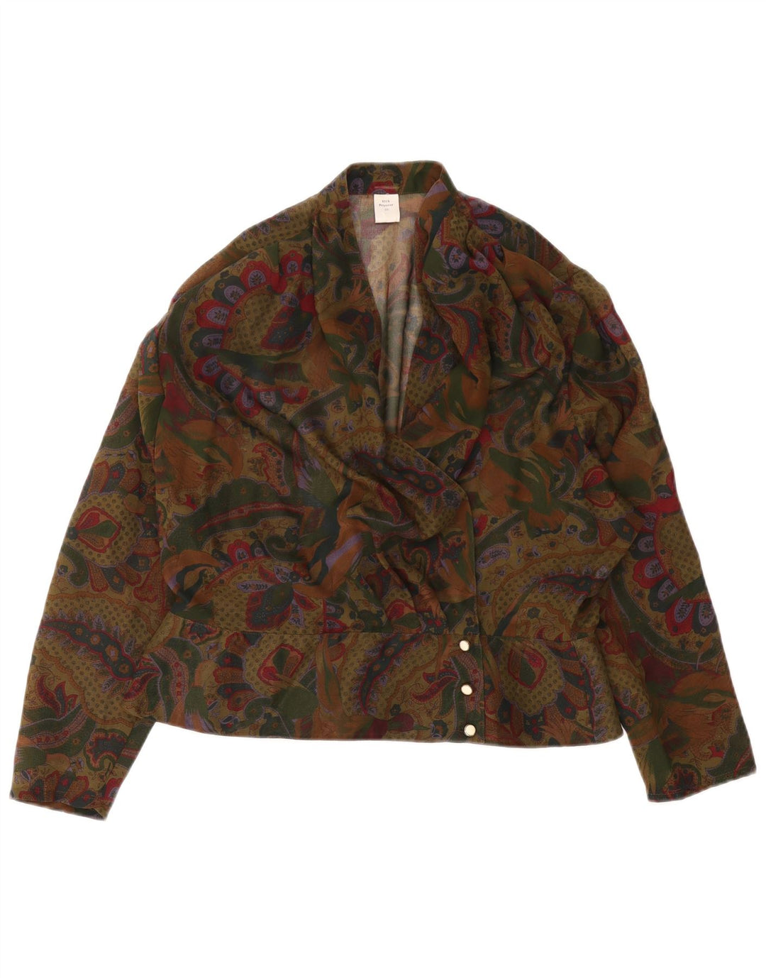 Damska bluzka koszulowa w stylu vintage IT 44, średni khaki, paisley, poliester