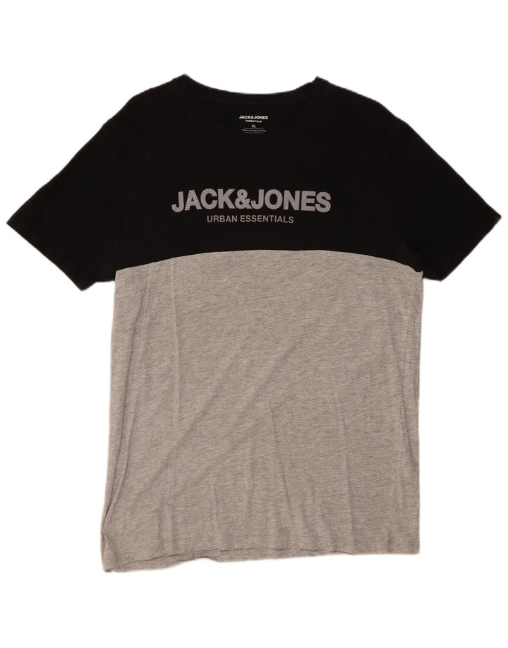 Męska koszulka z grafiką JACK & JONES, góra XL, czarna, bawełniana w bloki kolorów