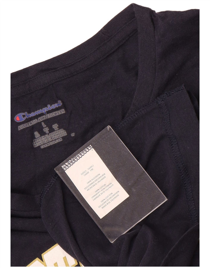 Damska koszulka z grafiką Champion Notre Dame Top UK 16, duża, granatowa, bawełniana