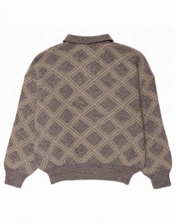 Vintage męski sweter polo XL szary Argyle/diament