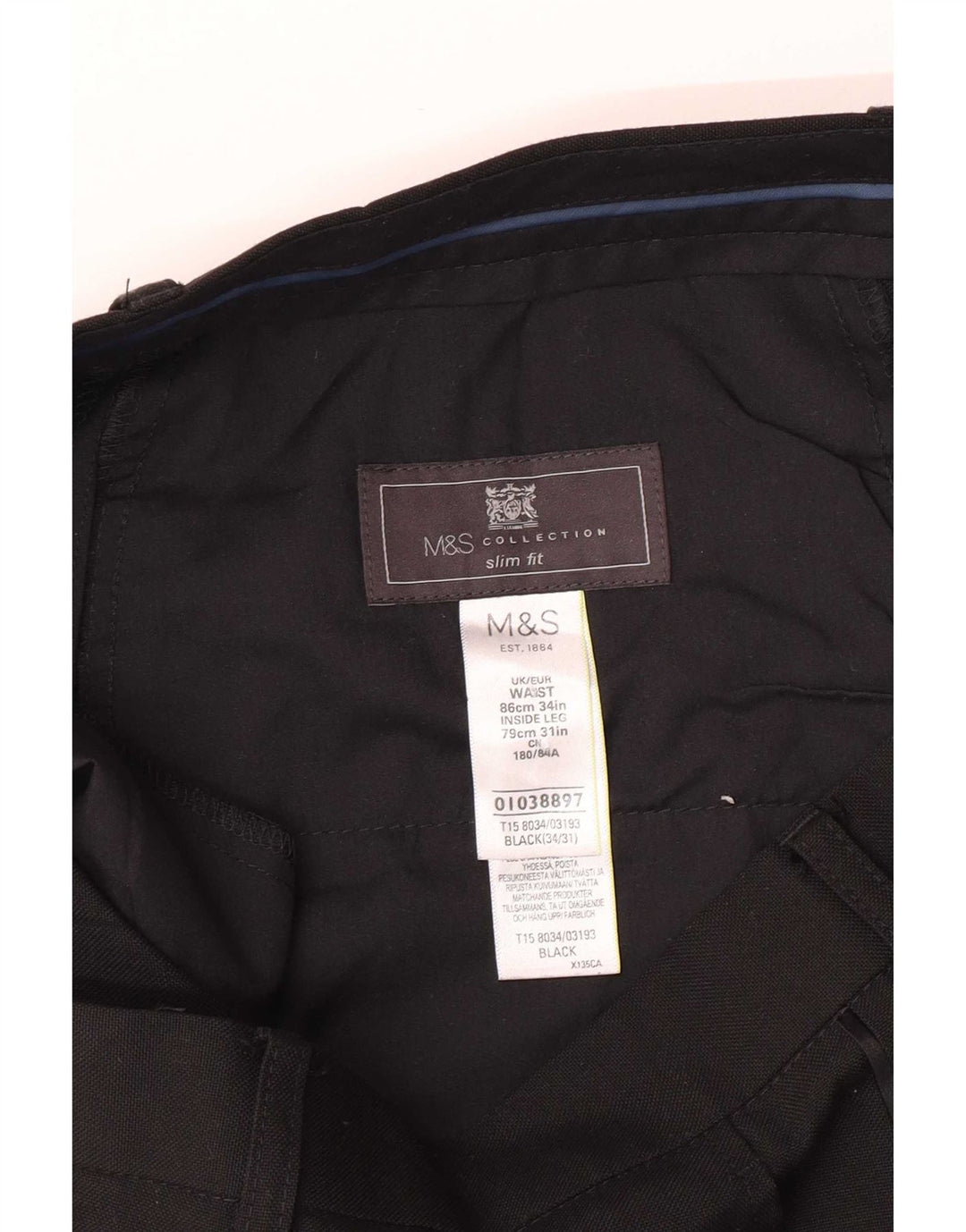 Marks & Spencer Męskie spodnie garniturowe slim fit W34 L31 Czarny poliester