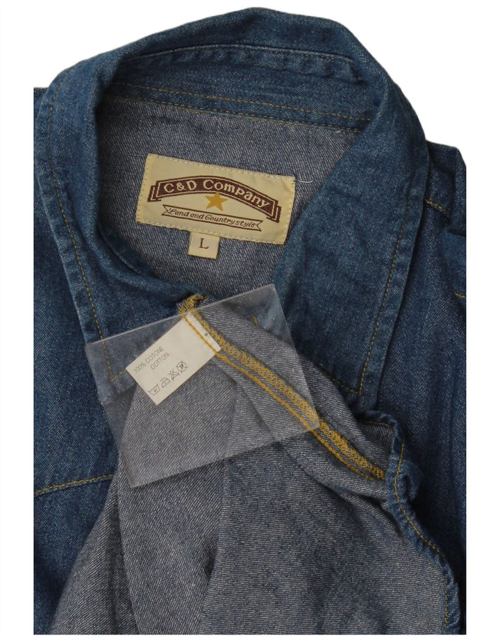 Męska koszula dżinsowa w stylu vintage, duża, niebieska, bawełniana