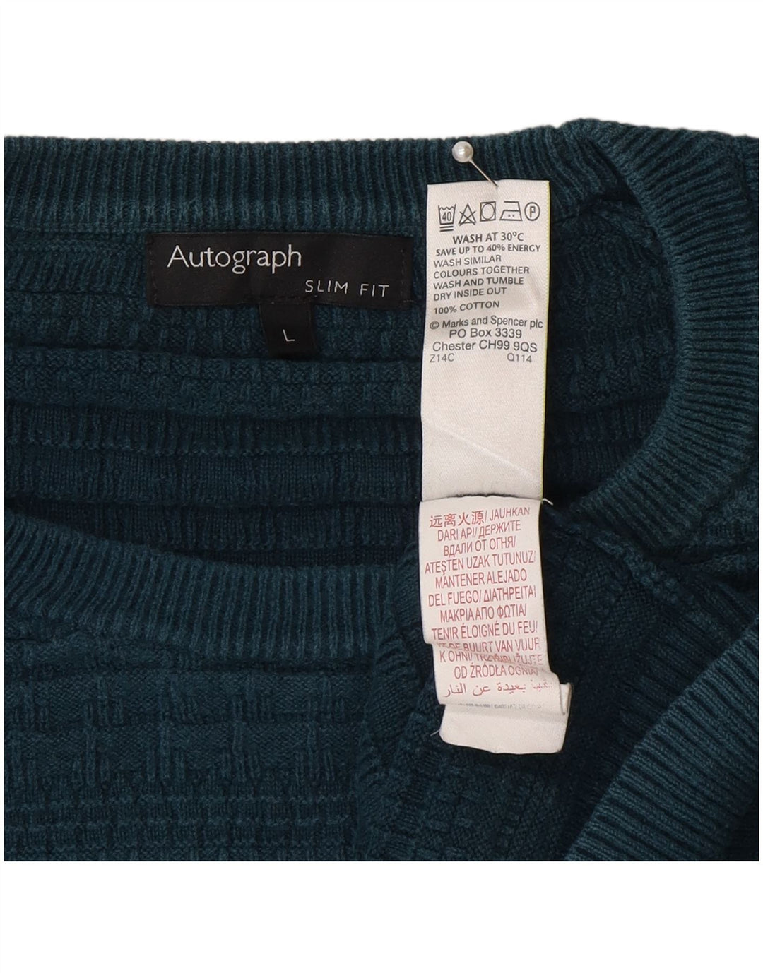 Marks & Spencer Męski sweter z okrągłym dekoltem i autografem, duży niebieski