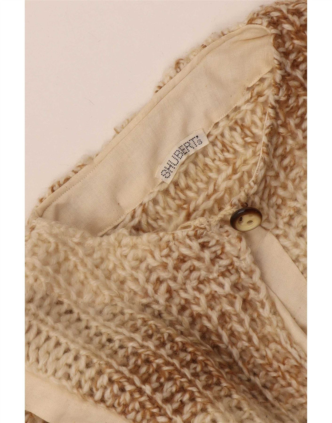 Sweter damski w stylu vintage, zapinany na guziki, UK 10, mały, beżowy, nakrapiany