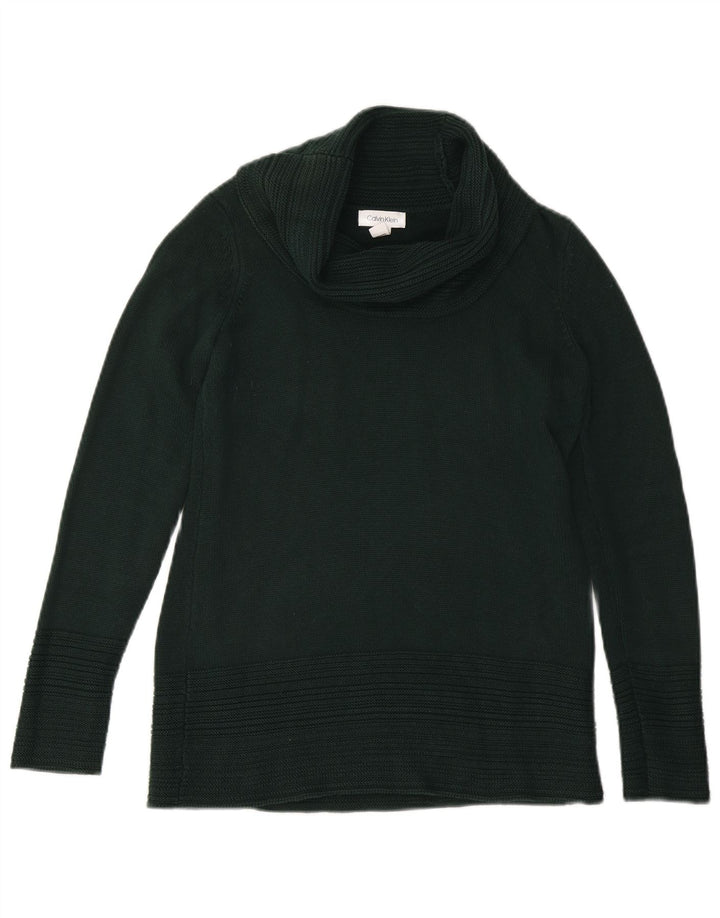 CALVIN KLEIN Damski sweter z golfem UK 10 Small, zielony, bawełniany