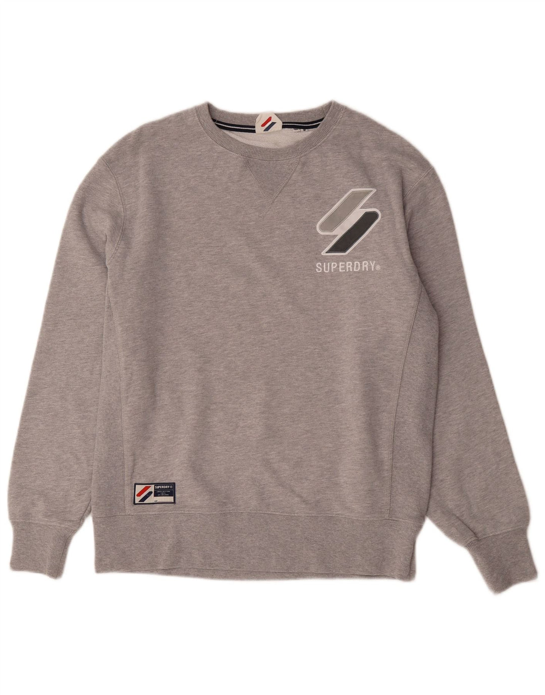 Męski sweter z grafiką Superdry, średnioszary, bawełniany w cętki