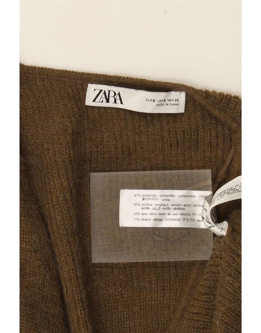 Damski sweter zawijany Zara UK 10, mały, khaki, poliamid