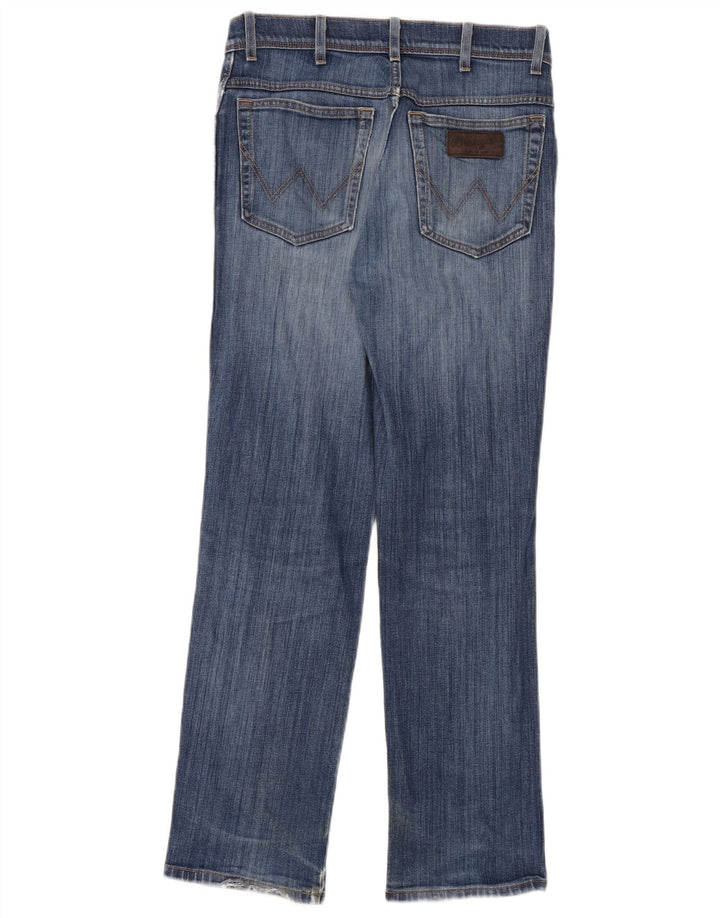 Damskie jeansy Wrangler Texas Stretch w trudnej sytuacji, proste W32 L32, niebieska bawełna