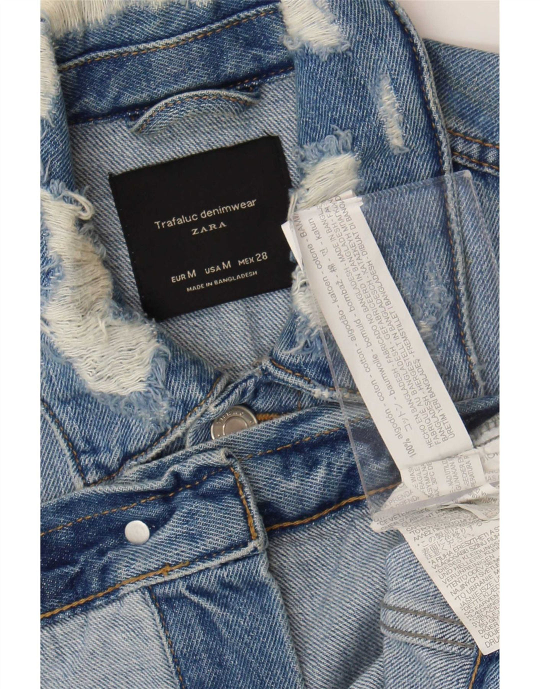 Damska kurtka dżinsowa Zara Crop Distressed UK 12, średnia niebieska, bawełniana