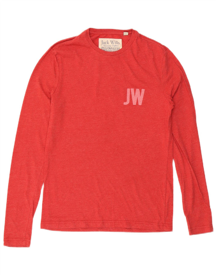 Męski top graficzny JACK WILLS z długim rękawem, mały, czerwony, bawełniany