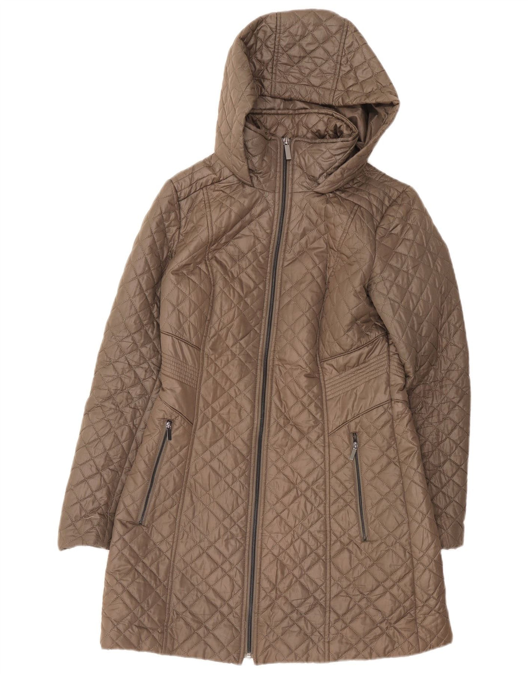 Damski pikowany płaszcz z kapturem French Connection UK 10 Small Brown