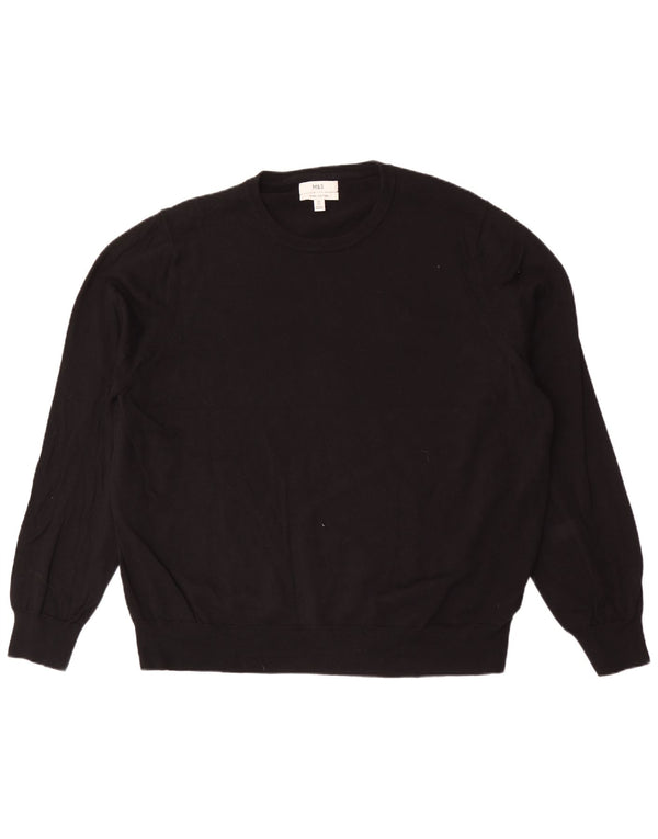 Marks & Spencer Męski sweter z okrągłym dekoltem, 3XL, czarny, bawełniany