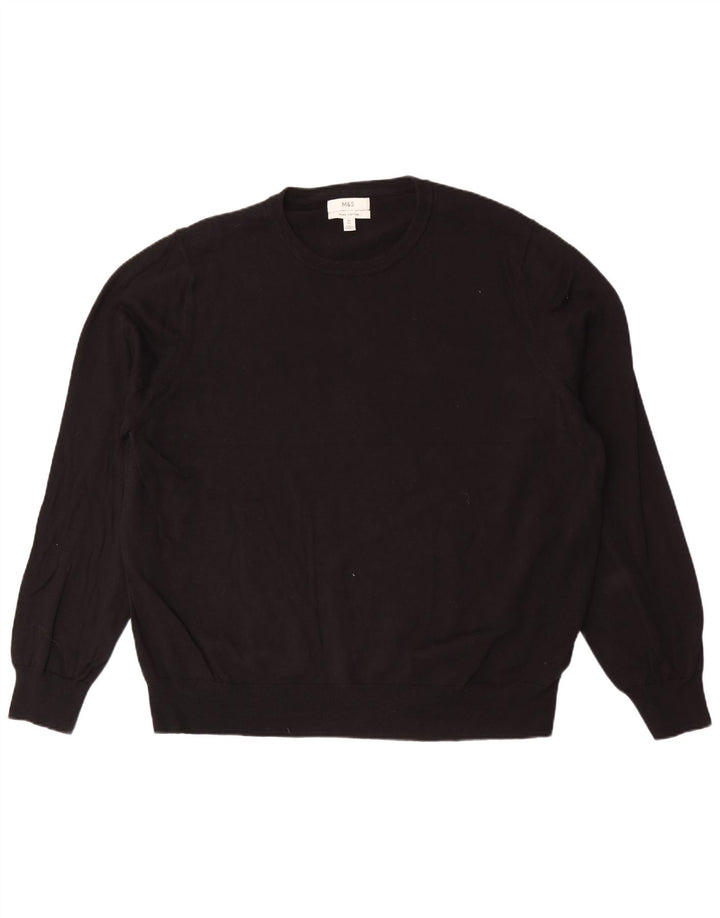 Marks & Spencer Męski sweter z okrągłym dekoltem, 3XL, czarny, bawełniany