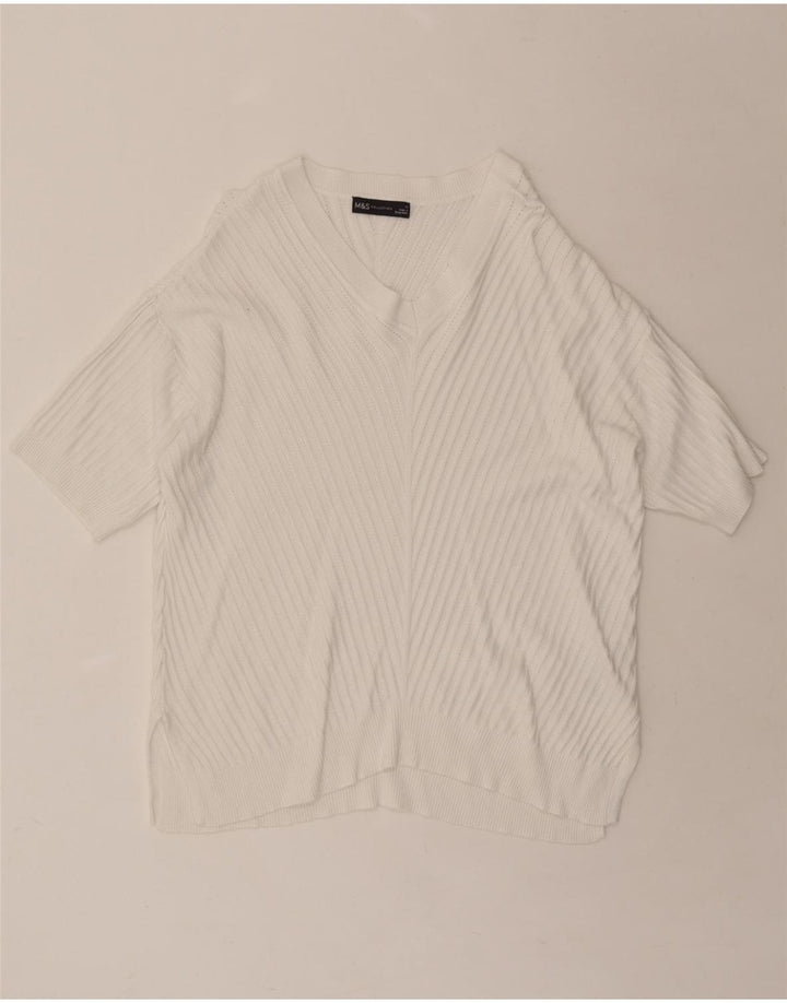 MARKS & SPENCER Womens V-Neck Jumper Sweater UK 14 Medium White Vintage Marks & Spencer and Second-Hand Marks & Spencer from Messina Hembry 
