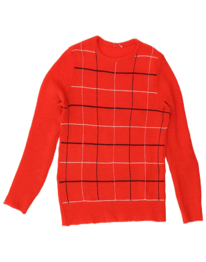 Sweter damski w stylu vintage z okrągłym dekoltem UK 8 w małą czerwoną kratkę