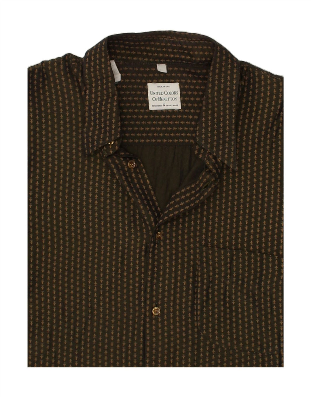 BENETTON Mens Abstract Pattern Shirt Large Green Acetate Vintage Benetton and Second-Hand Benetton from Messina Hembry 