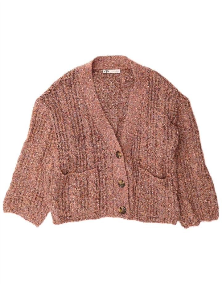 Damski sweter oversize Zara UK 14, średni różowy, nakrapiany poliester
