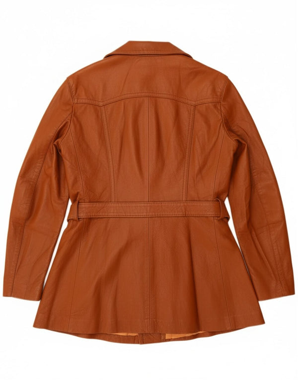 Vintage damska kurtka skórzana UK 14, średnia brązowa skóra