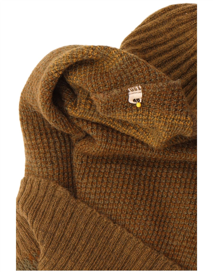 Sweter męski w stylu vintage z szalowym dekoltem IT 48, średni khaki, geometryczny