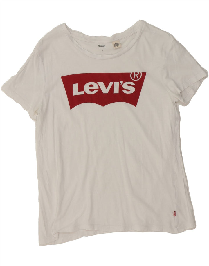 LEVI'S Womens Graphic T-Shirt Top UK 14 Medium White Vintage Levi's and Second-Hand Levi's from Messina Hembry 