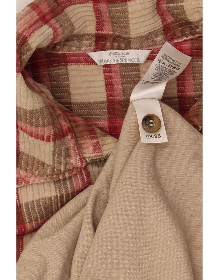 MARKS & SPENCER Męska sztruksowa koszula w rozmiarze 16, duża, bawełniana w beżową kratkę