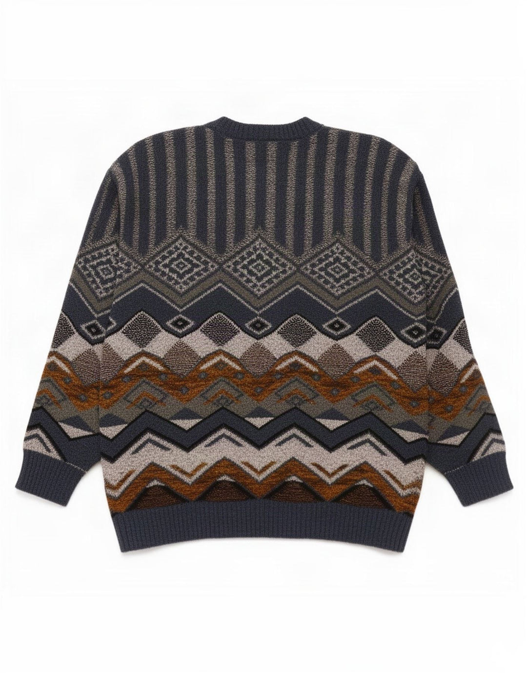 Vintage męski sweter z okrągłym dekoltem, średnioniebieski, geometryczny