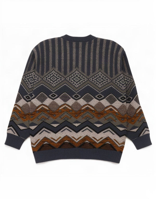 Vintage męski sweter z okrągłym dekoltem, średnioniebieski, geometryczny