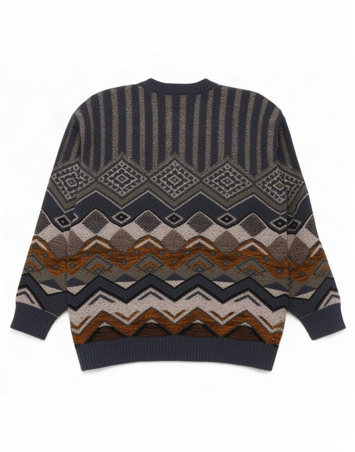 Vintage męski sweter z okrągłym dekoltem, średnioniebieski, geometryczny