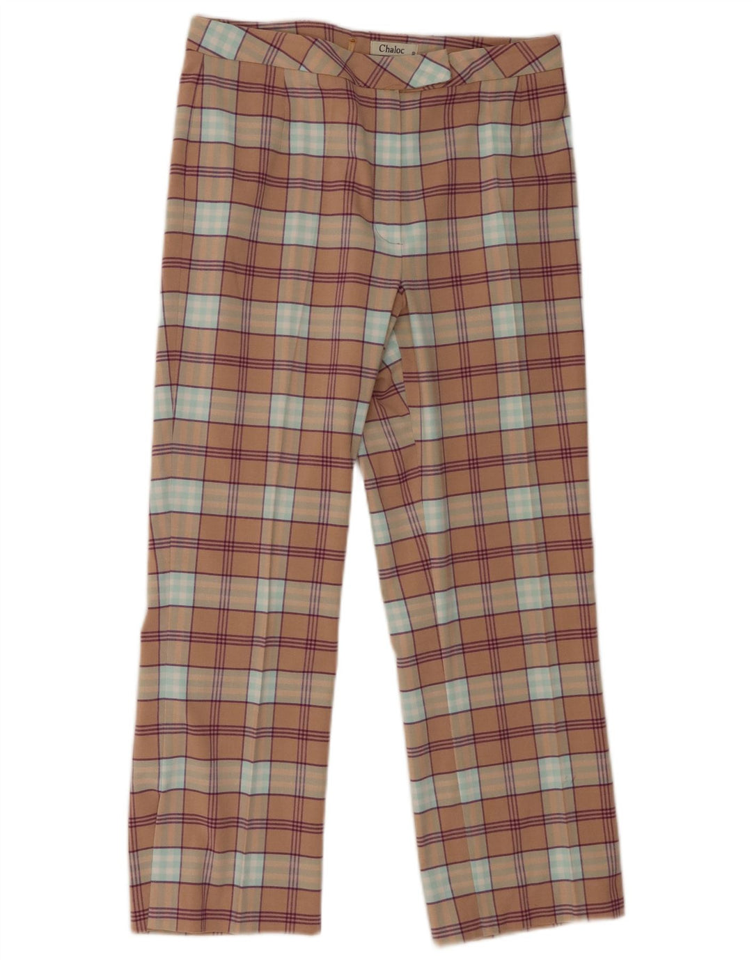 VINTAGE Womens Straight Suit Trousers EU 40 Medium W32 L26 Beige Check